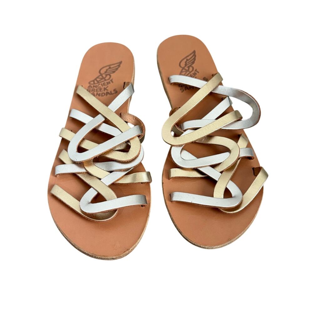 Ancient Greek Sandals Metallic Leather Strappy Slide Sandals Brown Women's 39 - Picture 2 of 9